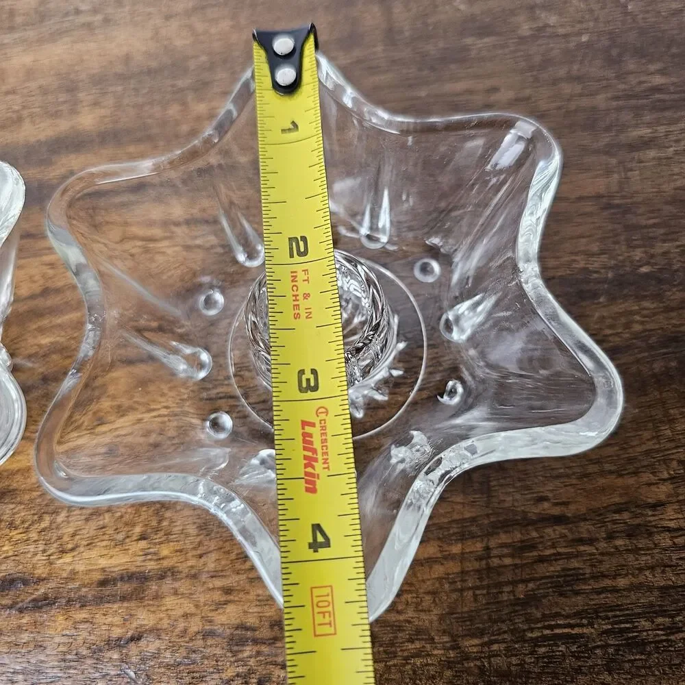 Vintage Anchor Hocking Star Candle Holders Clear Glass Celestial Set of 2